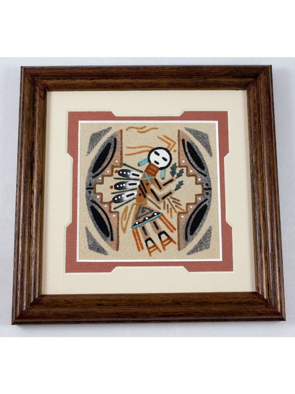Navajo Art Sandpainting Male Yei by Theresa Frank Framed Matted 7x7"